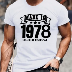 Men's "MADE IN 1978 LIMITED EDITION" Letter Print Crew Neck And Short Sleeve T-shirt, Casual And Stylish Tops For Summer Outdoor