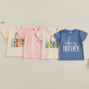 Toddler Girls Boys T-Shirts Letter Print Short Sleeve Shirts Summer Casual Fashion Kids Tops Brother Sister Matching Outfits