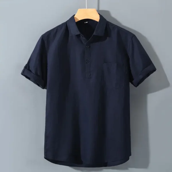 Japanese Retro Linen Square Neck Short-sleeved Men Shirt Summer Casual Thin Cardigan – Bild 3