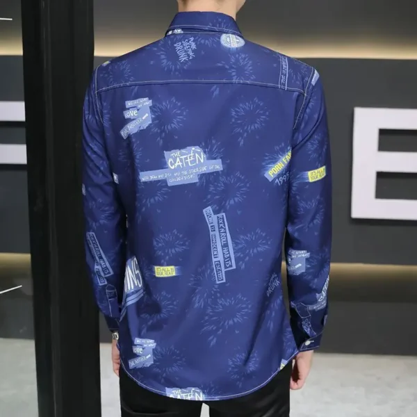 2025 New Autumn Men Long-sleeved Shirt Korean Style Slim and Handsome Prints Start to Be Iron-free and Anti-wrinkle Top – Bild 6