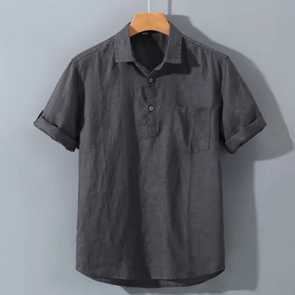 Japanese Retro Linen Square Neck Short-sleeved Men Shirt Summer Casual Thin Cardigan – Bild 2