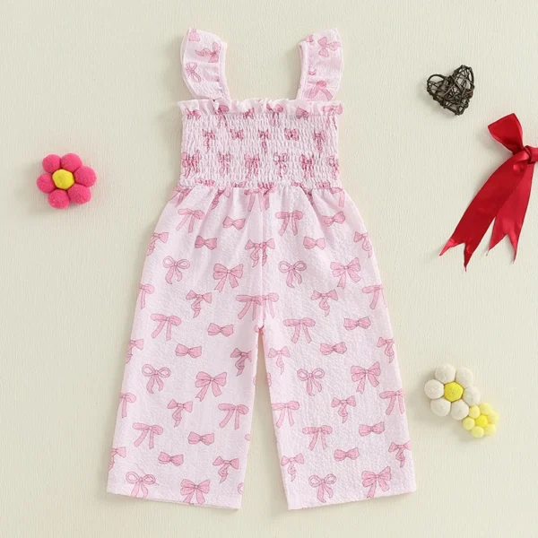Kids Girl Overalls Romper Cute Bow Print Fly Sleeves Jumpsuit Suspender Pants for Baby Toddler – Bild 3