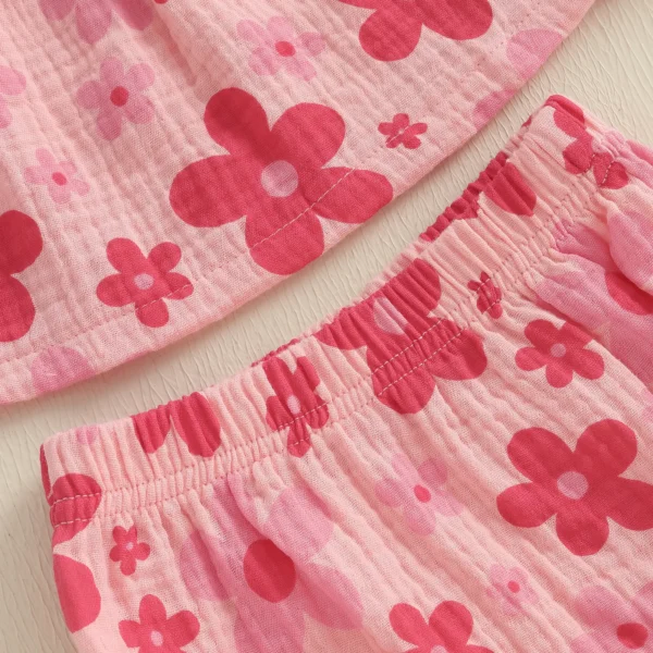 2Pcs Baby Girl Summer Outfits Fly Sleeve Floral Print Tank Tops + Shorts Set Toddler Clothes – Bild 5