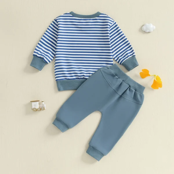 Toddler Baby Boy Fall Winter Outfit Striped Truck Embroidered Long Sleeve Sweatshirt Elastic Waist Pants 2 Piece Set – Bild 3