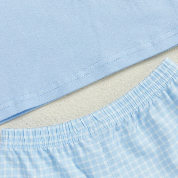 Baby Boys Summer Outfits Baseball Embroidery Short Sleeves T-Shirt and Elastic Plaid Shorts Set for 2 Piece Clothes – Bild 6