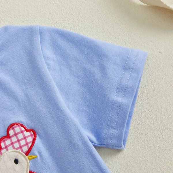 Boys Summer Shorts Sets Short Sleeve Chick Embroidery Tops and Plaid Shorts Sets – Bild 4