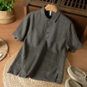 Summer Solid Color Linen Short-sleeved Shirt Men's Light and Breathable Simple Thin Retro Casual Top