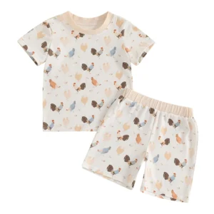 Toddler Boys Girl Summer Shorts Sets Short Sleeve O Neck Chick Print Tops and Shorts Sets