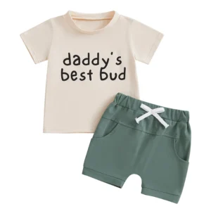 Toddler Baby Boys Summer Outfits Letter Print Short Sleeve Round Neck T-Shirts with Solid Shorts 2Pcs Set