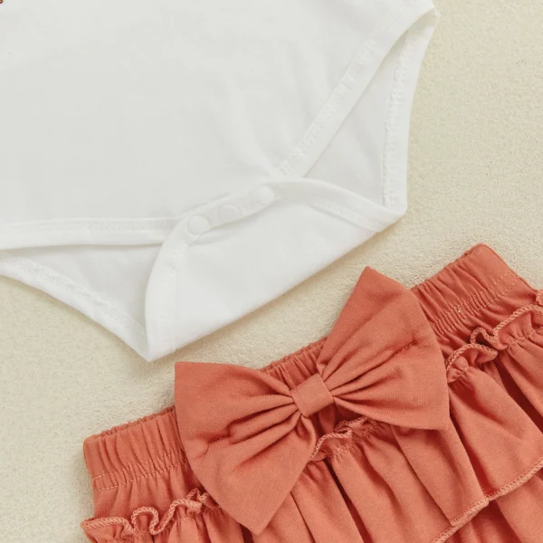 Baby Girl Summer Outfits Rainbow Embroidery Cami Romper + Solid Tiered Shorts + Bow Headband 3 Pcs Set – Bild 6