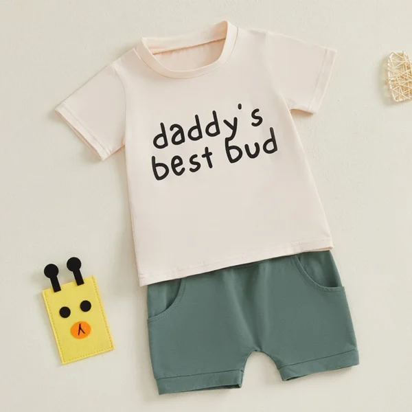 Toddler Baby Boys Summer Outfits Letter Print Short Sleeve Round Neck T-Shirts with Solid Shorts 2Pcs Set – Bild 4