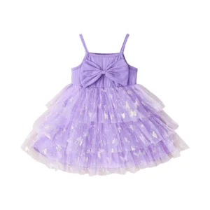 Toddler Girl Summer Sleeveless Dress Print Bow Tulle Patchwork A-Line Dress