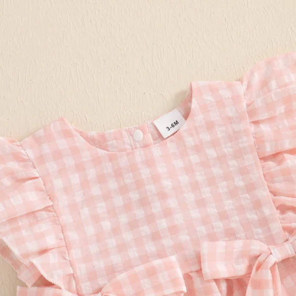 Baby Girl Plaid Print Romper Flutter Sleeves Round Neck Bow Jumpsuit for Summer Beach – Bild 4