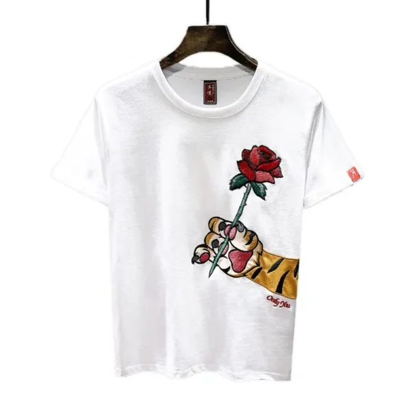 Rose Embroidered Short-sleeved T-shirt Men's 2025 New Summer Casual Loose Round Neck Half-sleeved Top – Bild 4