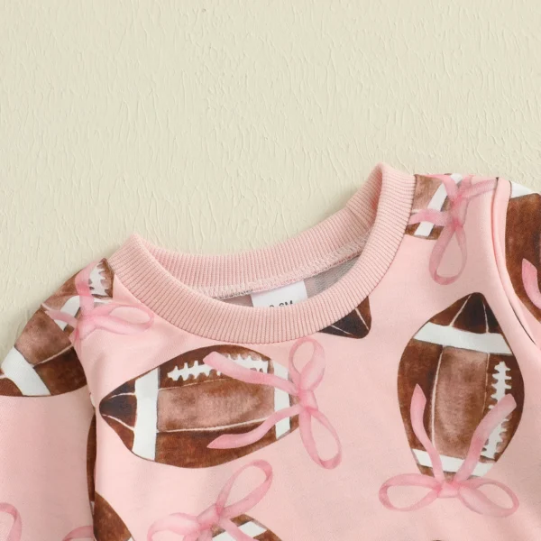 Toddler Baby Girl Fall Outfits Rugby Bow Print Crew Neck Long Sleeve Sweatshirt with Pants 2 Pcs Set – Bild 5