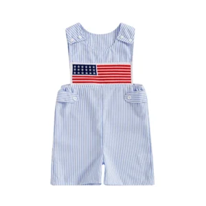 Summer Infant Baby Boys Rompers Independence Day Clothes Flag Star Stripe Embroidery Sleeveless Bodysuits Jumpsuits